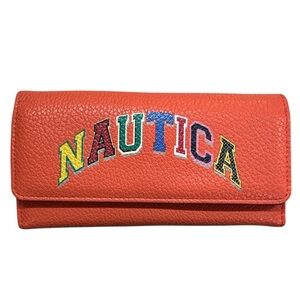 Nautica Snap Trifold Sandy Bottom RFID Protection Wallet Orange Multi Preowned